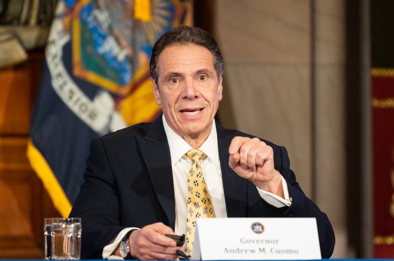 ALBANY, NEW YORK - APRIL 7, 2020:New York Governor, Andrew Cuomo (D) speaking at a press Conference at the State Capitol.