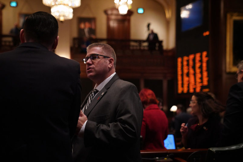 Rep. Darren Bailey talks on the House floor at the Illinois State Capitol in Springfield, Feb. 20, 2019. (E. Jason Wambsgans/Chicago Tribune/TNS)