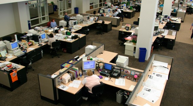 Ohio, Cleveland, Plain Dealer Building, daily newspaper office, desks,