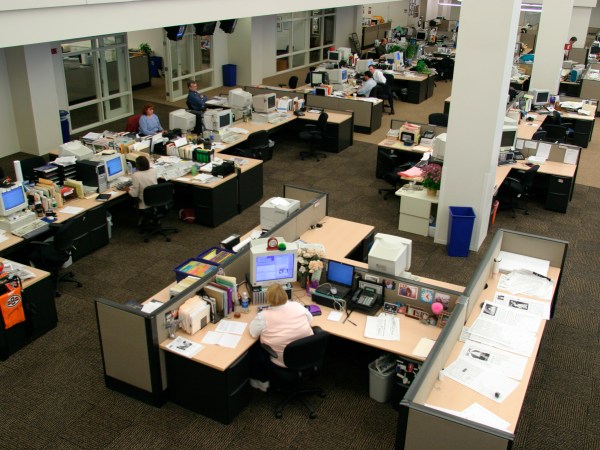 Ohio, Cleveland, Plain Dealer Building, daily newspaper office, desks,