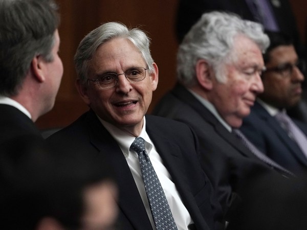 WASHINGTON, DC - APRIL 13:  Chief United States Circuit Judge of the United States Court of Appeals for the District of Columbia Circuit Merrick Garland (C) attends the investiture ceremony for U.S. District Judge Trevor N. McFadden April 13, 2018 at the U.S. District Court in Washington, DC.  (Photo by Alex Wong/Getty Images)