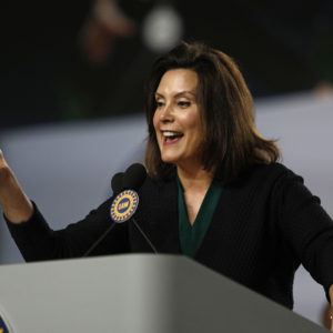 DETROIT, MI-JUNE 14: Michigan Democrat Gubernatorial candidate Gretchen Whitmer addresses the 37th United Auto Workers Constitutional Convention June14, 2018 at Cobo Center in Detroit, Michigan (Photo by Bill Pugliano/Getty Images)