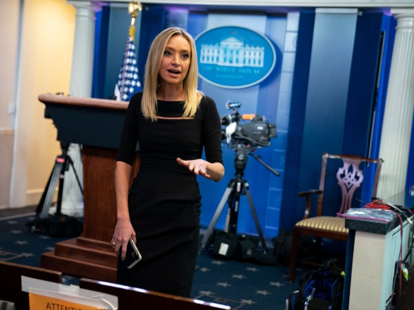 White House press secretary Kayleigh McEnany talks with reporters in the briefing room of the White House, Thursday, April 30, 2020, in Washington. (AP Photo/Evan Vucci)