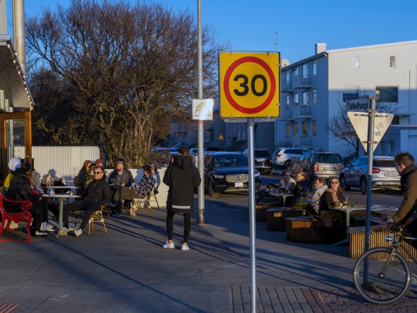 This picture taken 29 April, 2020, shows peopled gatering at a  restaurant in Reykjavík after the country recorded days of zero new cases of COVID-19.
