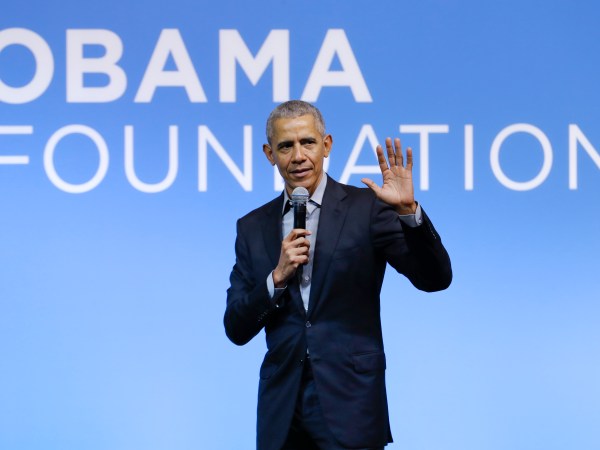 Former U.S. President Barack Obama gesture as he attends the "values-based leadership" during a plenary session of the Gathering of Rising Leaders in the Asia Pacific, organized by the Obama Foundation in Kuala Lumpur, Malaysia, Friday, Dec. 13, 2019. (AP Photo/Vincent Thian)