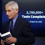 Dr. Anthony Fauci, director of the National Institute of Allergy and Infectious Diseases, walks from the podium after speaking about the coronavirus in the James Brady Press Briefing Room of the White House, Friday, April 17, 2020, in Washington. (AP Photo/Alex Brandon)