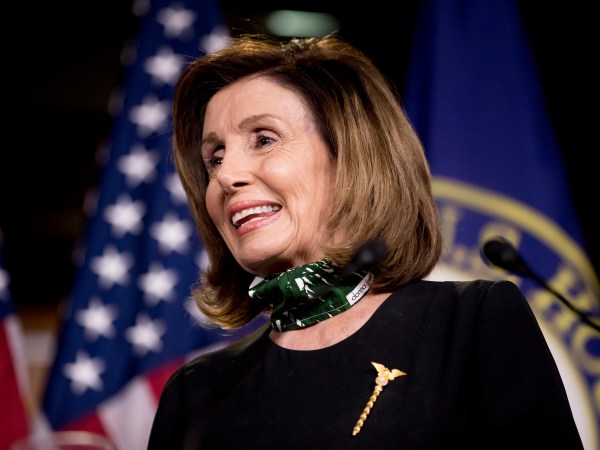 House Speaker Nancy Pelosi of Calif., smiles during a news conference on Capitol Hill, Thursday, May 14, 2020, in Washington. (AP Photo/Andrew Harnik)