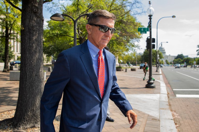 Michael Flynn, President Donald Trump's former national security adviser, leaves the federal court following a status conference with Judge Emmet Sullivan, in Washington, Tuesday, Sept. 10, 2019.  (AP Photo/Manuel Balce Ceneta)
