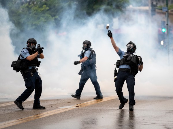 Police clashed with protesters at the Minneapolis 3rd Police Precinct. ] CARLOS GONZALEZ • cgonzalez@startribune.com – Minneapolis, MN – May 26, 2020, Police Protest - man died after a confrontation with Minneapolis on Monday evening. A bystander video that started circulating sometime after the incident appeared to show the man pleading with officers that he couldn't breathe - George Floyd