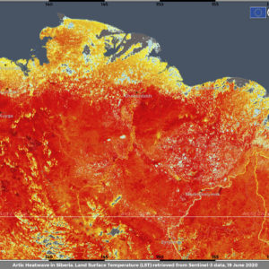 FOR HOLD This image provide by ECMWF Copernicus Climate Change Service on June 23, 2020 shows the Land Surface Temperature in Siberia (ECMWF Copernicus Climate Change Service via AP)