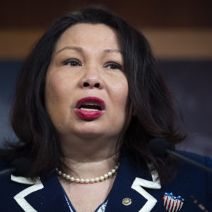 UNITED STATES - JANUARY 25: Sen. Tammy Duckworth, D-Ill., conducts a news conference in the Capitol after the Senate adjourned for the day the impeachment trial of President Donald Trump on Saturday, January 25, 2020. (Photo By Tom Williams/CQ Roll Call)