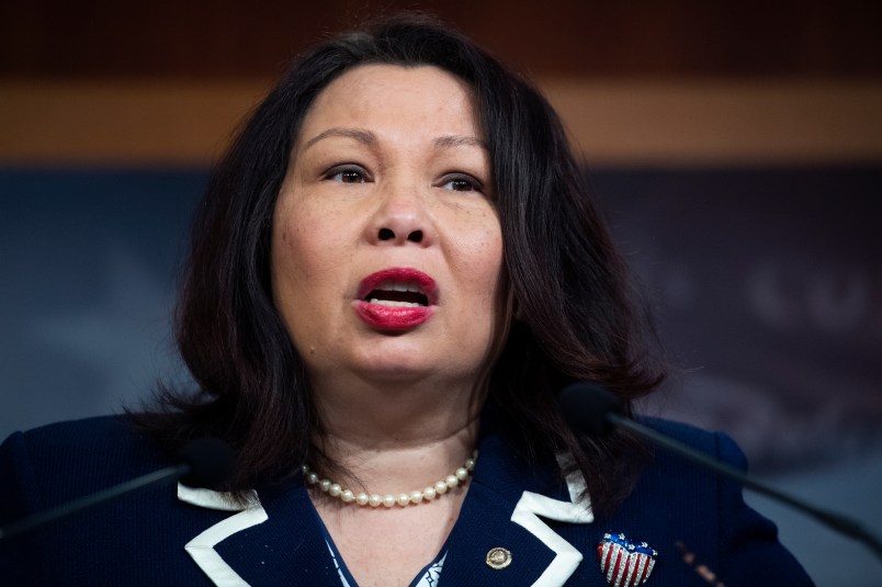 UNITED STATES - JANUARY 25: Sen. Tammy Duckworth, D-Ill., conducts a news conference in the Capitol after the Senate adjourned for the day the impeachment trial of President Donald Trump on Saturday, January 25, 2020. (Photo By Tom Williams/CQ Roll Call)