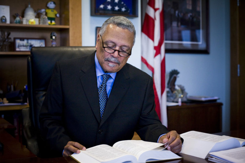 CREDIT: DOMINIC BRACCO II FOR THE WASHINGTON POSTSLUG:na/sullivanDATE:4/9/2009CAPTION: Judge Emmet G. Sullivan works at his office on April 9, 2009 in D.C. Sullivan threw out the indictment against former Sen. Ted Stevens this week.