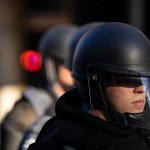 LOUISVILLE, KY - MAY 30:  Police officers in riot gear mobilize towards the park where protestors were gathered at on May 30, 2020 in Louisville, Kentucky. Protests have erupted after recent police-related incidents resulting in the deaths of African-Americans Breonna Taylor in Louisville and George Floyd in Minneapolis, Minnesota. (Photo by Brett Carlsen/Getty Images)