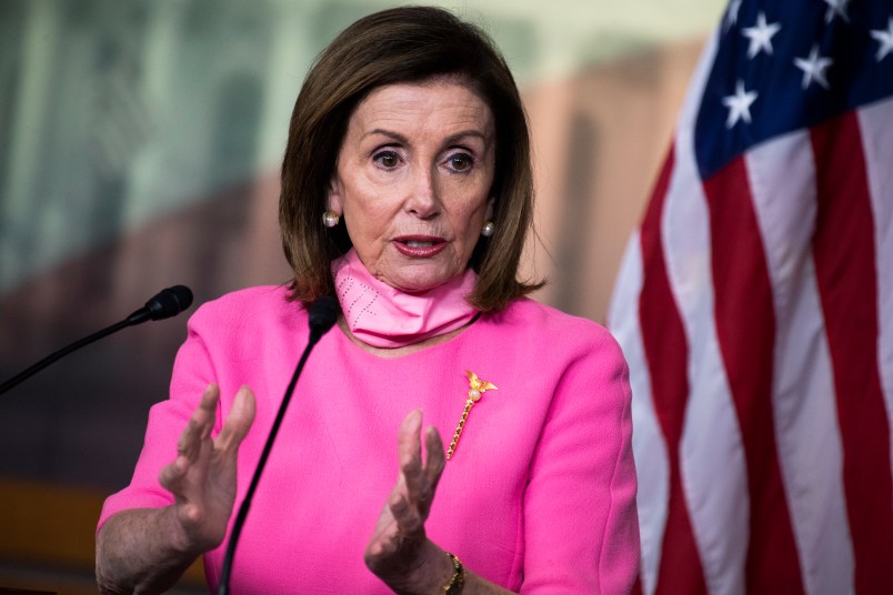 UNITED STATES - JUNE 04: Speaker of the House Nancy Pelosi, D-Calif., conducts a news conference in the Capitol Visitor Center on Thursday, June 4, 2020. (Photo By Tom Williams/CQ Roll Call)
