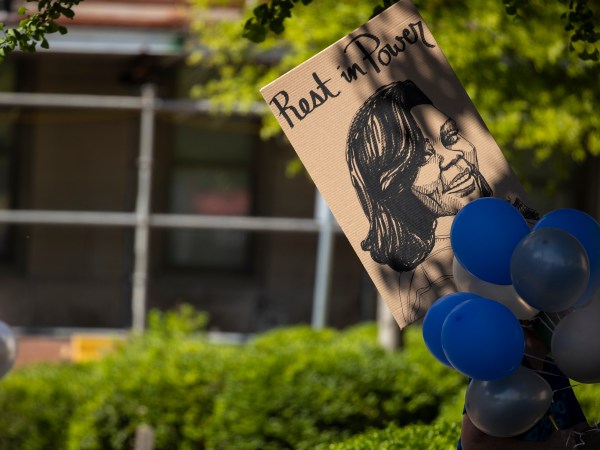 LOUISVILLE, KY - JUNE 06:  People gather with balloons for a vigil in memory of Breonna Taylor on June 6, 2020 in Louisville, United States. This is the 12th day of protests since George Floyd died in Minneapolis police custody on May 25. (Photo by Brett Carlsen/Getty Images)