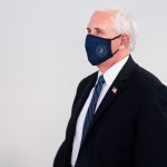 UNITED STATES - JUNE 24: Vice President Mike Pence arrives for the Senate Republican luncheon in Hart Building on Wednesday, June 24, 2020. (Photo By Tom Williams/CQ Roll Call)