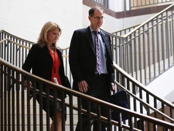 WASHINGTON, DC - SEPTEMBER 05:  U.S. Under Secretary of Defense for Policy James Miller (R) arrives at a members-only closed briefing on Syria for the U.S. Senate and the House of Representatives September 5, 2013 on Capitol Hill in Washington, DC. Senate Foreign Relations Committee has approved a resolution for a strike in Syria. The full Senate is expected to vote on it soon.  (Photo by Alex Wong/Getty Images)