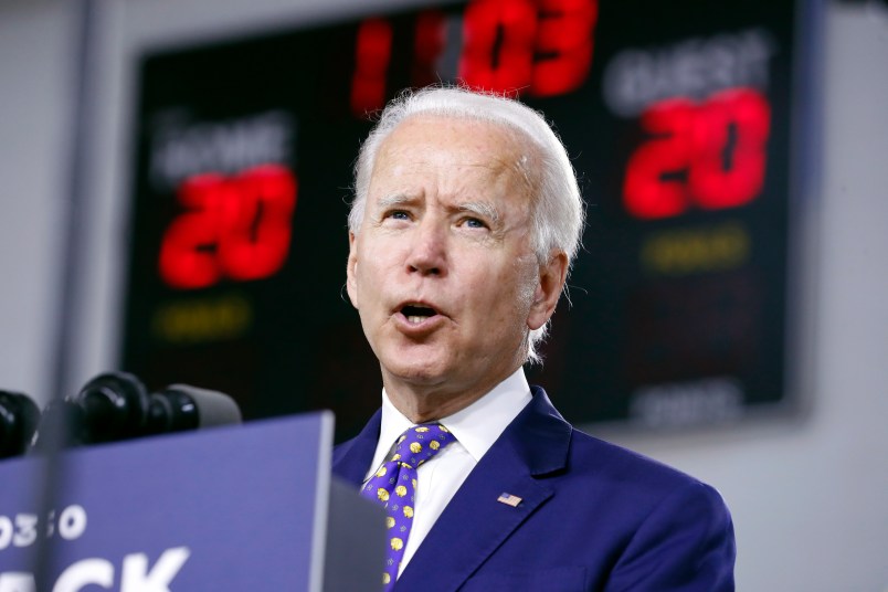 Democratic presidential candidate former Vice President Joe Biden speaks at a campaign event at the William “Hicks” Anderson Community Center in Wilmington, Del., Tuesday, July 28, 2020. (AP Photo/Andrew Harnik)