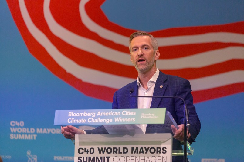 COPENHAGEN, DENMARK – OCTOBER 10:  Ted Wheeler, Mayor of Portland, speaks during the American Cities Climate Challenge conference at the C40 World Mayors Summit on October 10, 2019 in Copenhagen, Denmark. Nine US mayor participated in thus presentation during the Summit. More than 70 mayors of some of the world’s largest and most influential cities representing some 700 million people meet in Copenhagen from October 9-12 for the C40 World Mayors Summit. The purpose with the summit in Copenhagen is to build a global coalition of leading cities, businesses and citizens that rallies around radical and ambitious climate action. Also youth leaders from the recent Climate Strike participate.  From the United Nations participate Secretary General Antonio Guterres who also meets the Danish Prime Minister and the Queen of Denmark during the Summit.  (Photo by Ole Jensen/Getty Images)