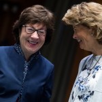 UNITED STATES - JANUARY 15: Sens. Susan Collins, R-Maine, left, and Lisa Murkowski, R-Alaska, attend the Senate Appropriations Committee markup on the “United States-Mexico-Canada Agreement Implementation Act,” in Dirksen Building on Wednesday, January 15, 2020. (Photo By Tom Williams/CQ Roll Call)