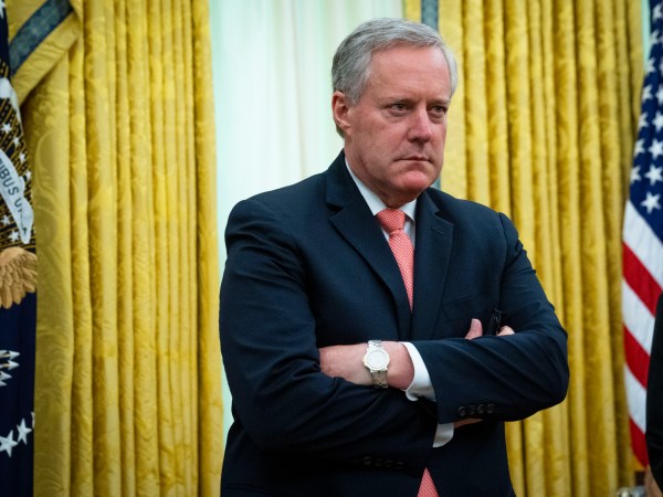 NYTVIRUS - Chief of Staff Mark Meadows looks on as President Donald Trump meets with Louisiana Governor John Bel Edwards in the Oval Office, Wednesday, April 29, 2020.  ( Photo by Doug Mills/The New York Times)