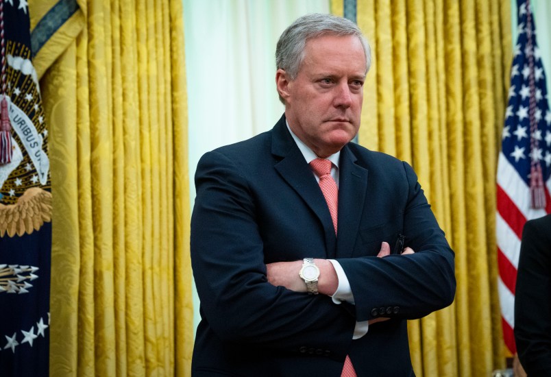 NYTVIRUS - Chief of Staff Mark Meadows looks on as President Donald Trump meets with Louisiana Governor John Bel Edwards in the Oval Office, Wednesday, April 29, 2020.  ( Photo by Doug Mills/The New York Times)