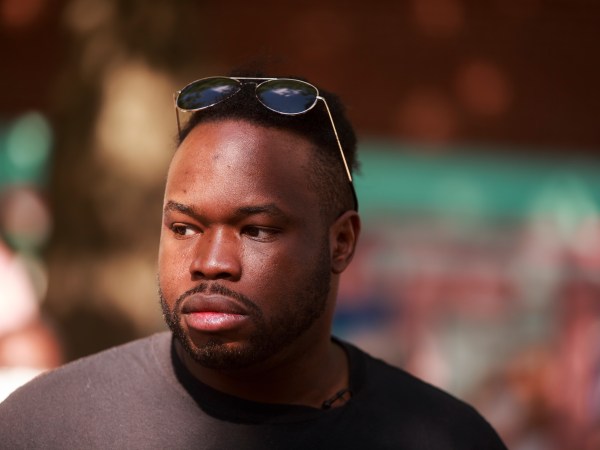 BLOOMINGTON, INDIANA, UNITED STATES - 2020/07/10: Vauhxx Booker, who was attacked during an alleged attempted lynching on the 4th of July at Monroe Lake seen during a press conference at Peoples Park in Bloomington.Booker, and his attorney are asking for a grand jury trial to investigate the assault. (Photo by Jeremy Hogan/SOPA Images/LightRocket via Getty Images)