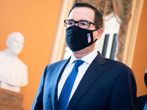 UNITED STATES - JULY 23: Treasury Secretary Steven Mnuchin arrives to the Capitol for a meeting with Senate Majority Leader Mitch McConnell, R-Ky., about the COVID-19 relief plan, on Thursday, July 23, 2020. Mark Meadows, White House chief of staff, also attended. (Photo By Tom Williams/CQ Roll Call)