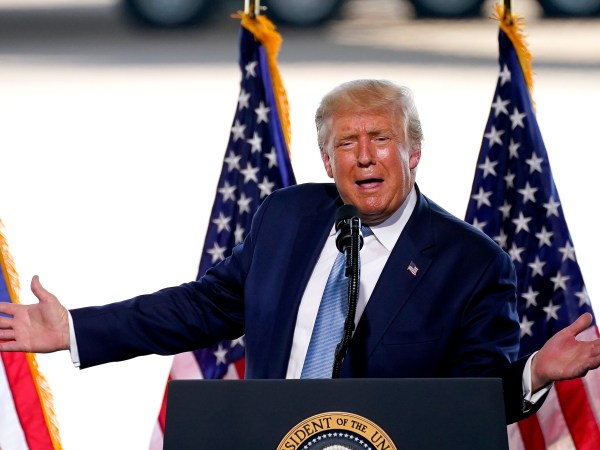 President Donald Trump speaks to a crowd of supporters at the Yuma International Airport Tuesday, Aug. 18, 2020, in Yuma, Ariz. (AP Photo/Matt York)