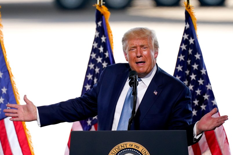 President Donald Trump speaks to a crowd of supporters at the Yuma International Airport Tuesday, Aug. 18, 2020, in Yuma, Ariz. (AP Photo/Matt York)