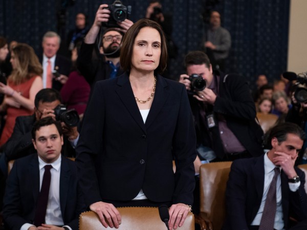 UNITED STATES - NOVEMBER 21: Fiona Hill, former National Security Council Russia adviser, arrives back from a break in the House Intelligence Committee hearing on the impeachment inquiry of President Trump in Longworth Building on Thursday, November 21, 2019. David Holmes, counselor for political affairs at the U.S. Embassy in Ukraine, also testified. (Photo By Tom Williams/CQ Roll Call)