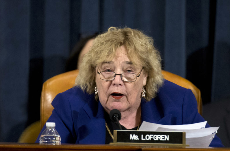 Rep. Zoe Lofgren, D-Calif., speaks during a House Judiciary Committee markup of the articles of impeachment against President Donald Trump, on Capitol Hill Wednesday, Dec. 11, 2019, in Washington. (AP Photo/Jose Luis Magana, Pool)