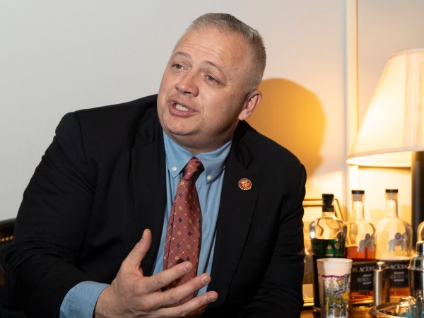 UNITED STATES - FEBRUARY 26: Rep. Denver Riggleman, R-Va., talks with a reporter in his office in Washington on Wednesday, Feb. 26, 2020. (Photo by Caroline Brehman/CQ Roll Call)