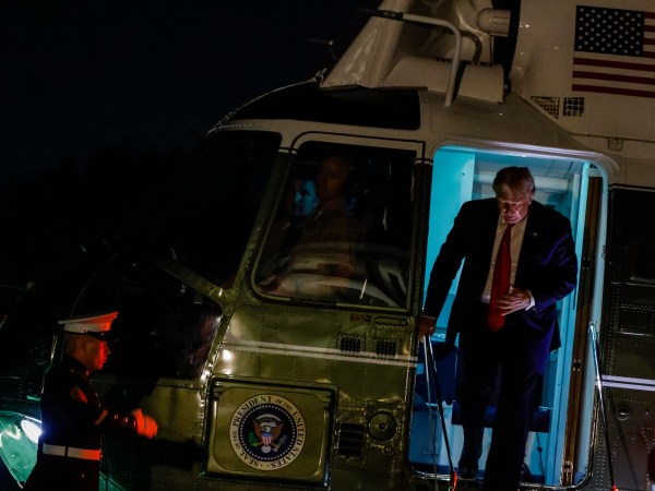 WASHINGTON, DC - AUGUST 09: President Donald Trump arrives at the White House in Marine One on August 9, 2020 in Washington, DC. The President spent the weekend at his property in New Jersey where he attended multiple campaign and fund raising events. (Photo by Samuel Corum/Getty Images)