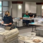 On the 13ths floor of the Berks County Services Center in the Commissioners boardroom in Reading Wednesday afternoon June 3, 2020 where workers were opening and county the mail-in and absentee ballots from Tuesday's election. Workers were wearing masks as a precaution against the spread of coronavirus.