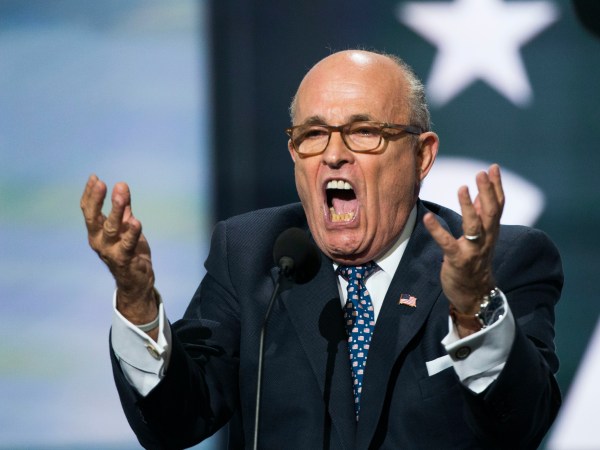 CLEVELAND, OH - JULY 18: Former New York City Mayor Rudy Giuliani delivers a speech on the first day of the Republican National Convention on July 18, 2016 at the Quicken Loans Arena in Cleveland, Ohio. An estimated 50,000 people are expected in Cleveland, including hundreds of protesters and members of the media.  (Photo by Brooks Kraft?Getty Images)