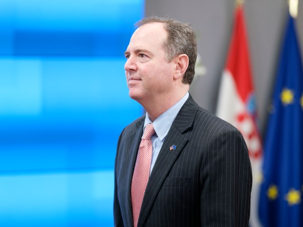 BRUSSELS, BELGIUM - FEBRUARY 17, 2020: Chair of the House Intelligence Committee Adam Bennett Schiff is leaving after a meeting with the President of the European Council (Unseen) in the Europa Building, the EU Council headquarters on February 17, 2020 in Brussels, Belgium. (Photo by Thierry Monasse/Getty Images)