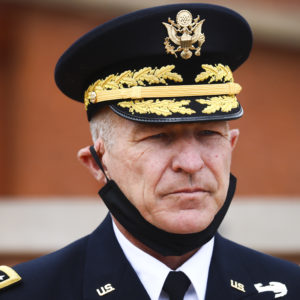 Gen. James McConville, the Chief of Staff of the US Army, attends a ceremony at the Kosciuszko Mound in Krakow, Poland, on August 4, 2020. The U.S. Army Chief of Staff announced today that V Corps Headquarters (Forward) will be located in Poland. (Photo by Beata Zawrzel/NurPhoto)