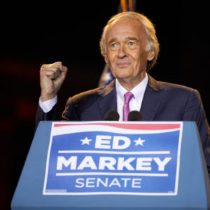 MALDEN, MA - SEPTEMBER 01: Sen. Ed Markey (D-MA) speaks at a primary election night event at Malden Public Library on September 1, 2020 in Malden, Massachusetts. Sen. Markey won the primary race over challenger Rep. Joe Kennedy III (D-MA) for the Democratic nomination for the U.S. Senate seat. (Photo by Allison Dinner/Getty Images)