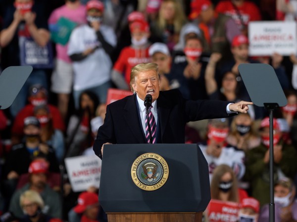 MOON TOWNSHIP, PA - SEPTEMBER 22: President Donald Trump speaks at a campaign rally at Atlantic Aviation on September 22, 2020 in Moon Township, Pennsylvania. (Photo by Jeff Swensen/Getty Images)