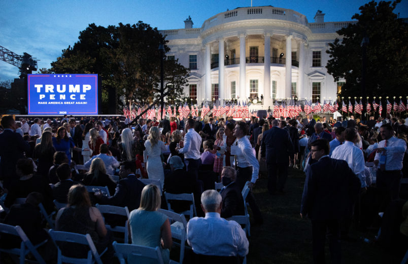 WASHINGTON, DC - AUGUST 27: U.S. President Donald Trump delivers his acceptance speech for the Republican presidential nomination on the South Lawn of the White House August 27, 2020 in Washington, DC. Trump gave the speech in front of 1500 invited guests. (Photo by Chip Somodevilla/Getty Images)