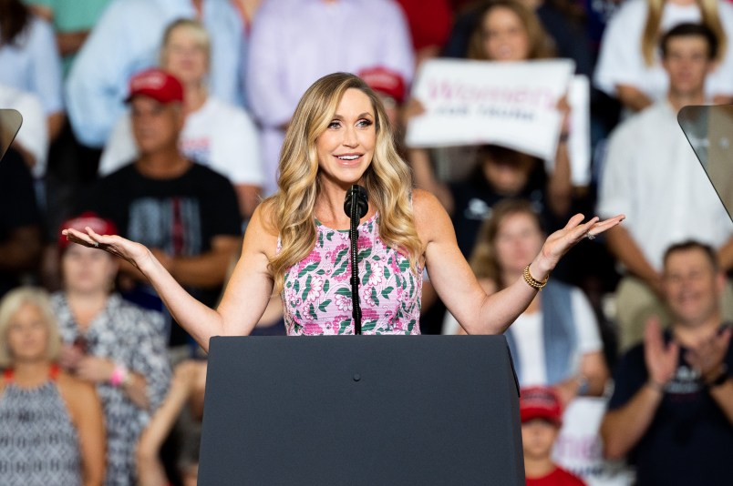 GREENVILLE, NC, UNITED STATES - 2019/07/17: Lara Trump speaks during President Donald Trump’s Make America Great Again Rally at the Williams Arena in East Carolina University, Greenville. (Photo by Michael Brochstein/SOPA Images/LightRocket via Getty Images)