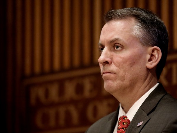 NEW YORK, NY - FEBRUARY 15: NYPD Chief Dermot Shea holds a press conference alongside Manhattan District Attorney Cyrus Vance and NYPD Chief of Detectives Rodney Harrison on February 15, 2020 in New York City. The three announced that Rashaun Weaver, a 14-year-old suspect in the December murder of 18-year-old Tessa Majors, had been arrested and indicted the previous evening. (Photo by Yana Paskova/Getty Images)