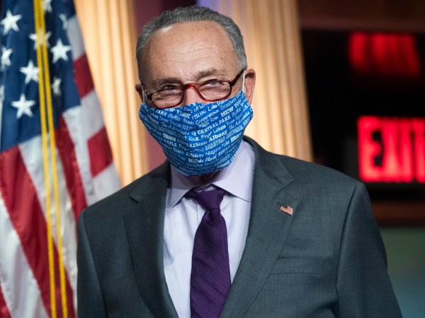 UNITED STATES - SEPTEMBER 30: Senate Minority Leader Charles Schumer, D-N.Y., conducts a news conference with Senate Democrats where they addressed topics including the Supreme Court nominee and health care in the Capitol on Wednesday, September 30, 2020. (Photo By Tom Williams/CQ Roll Call)