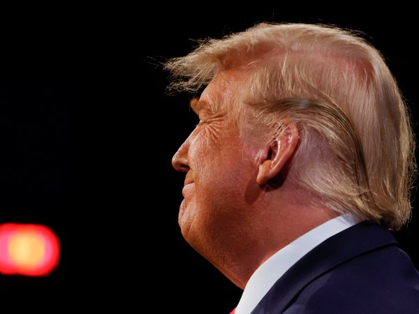 U.S. President Donald Trump reacts during the third and final presidential debate with Democratic presidential nominee Joe Biden at Belmont University in Nashville, Tennessee, U.S., October 22, 2020. REUTERS/Jim Bourg/Pool