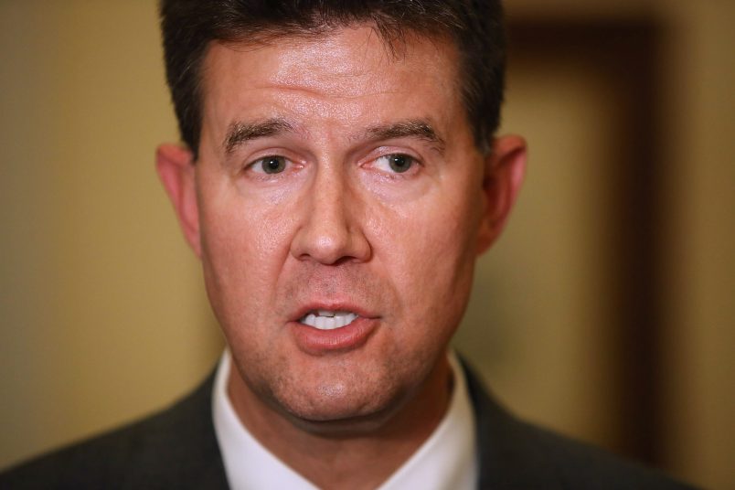 MONTGOMERY, AL - DECEMBER 12:  John  Merrill, Secretary of State of Alabama, speaks to the media in the Capitol building about the possible recount to determine the winner between Republican Senatorial candidate Roy Moore and his Democratic opponent Doug Jones on December 12, 2017 in Montgomery, Alabama. Mr. Moore and Mr. Jone are locked in a race that is too close to call in the special election to replace Attorney General Jeff Sessions in the U.S. Senate.  (Photo by Joe Raedle/Getty Images)