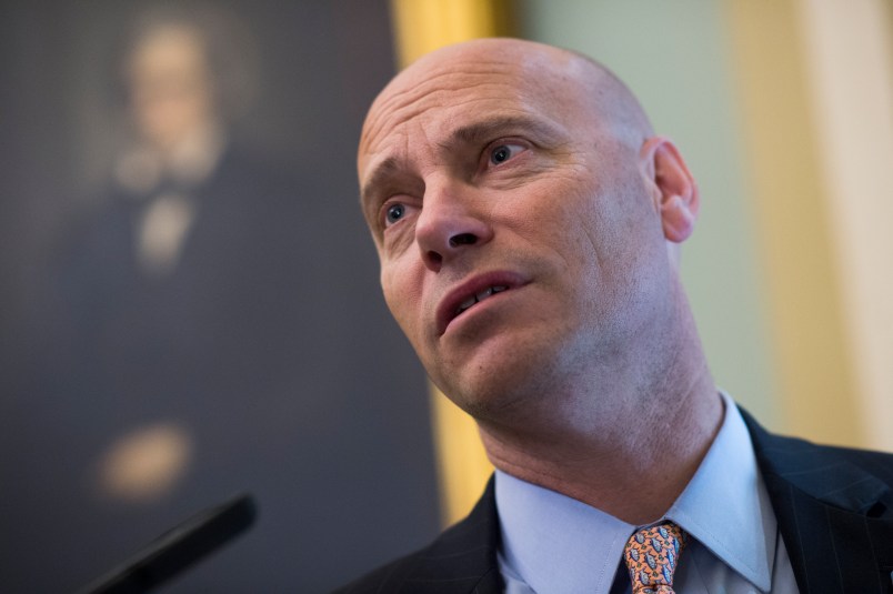 UNITED STATES - JUNE 5: Marc Short, White House director of legislative affairs, talks with reporters before the Senate Policy luncheons in the Capitol on June 5, 2018. (Photo By Tom Williams/CQ Roll Call)