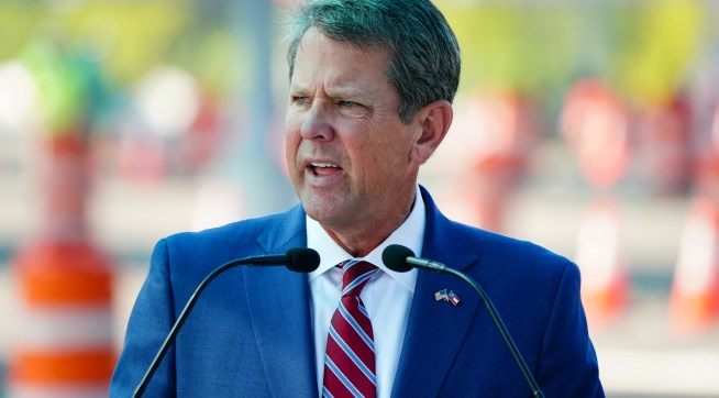 ATLANTA, GA - AUGUST 10: Georgia Governor Brian Kemp speaks during a press conference announcing statewide expanded COVID testing on August 10, 2020 in Atlanta, Georgia. (Photo by Elijah Nouvelage/Getty Images)