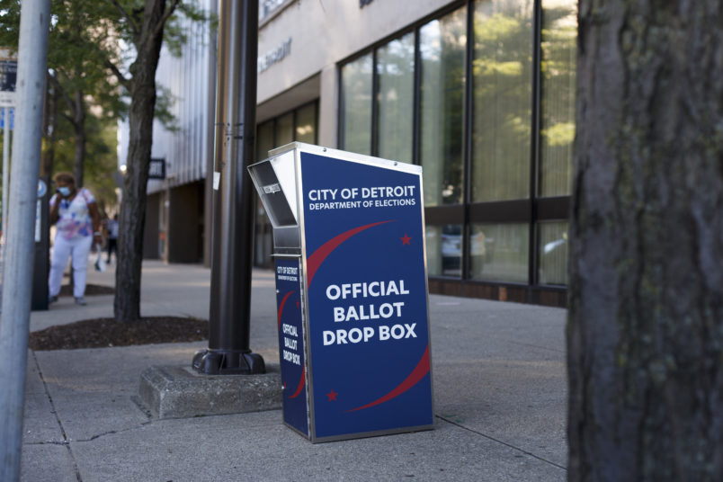 DETROIT, MI - September 4: An official ballot collection box located outside the Detroit Department of Elections office in Detroit, Michigan on Sept. 4, 2020. (Photo by Elaine Cromie For The Washington Post)